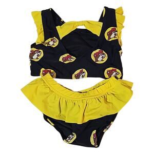 Buc-ee’s Toddler Girls 3T Bikini Swimsuit 2 Piece Beaver Print Yellow Ruffle